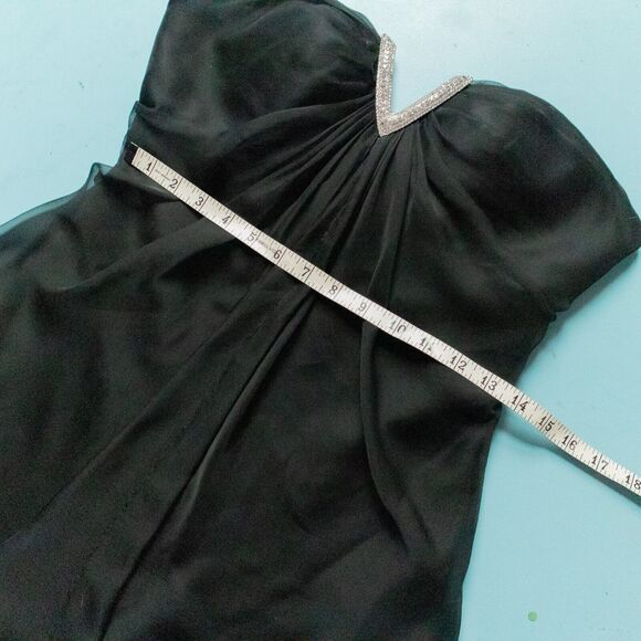 La Femme Black Silver Chiffon Layered Micro Mini Strapless Dress Size 4 #15853 - Picture 7 of 10